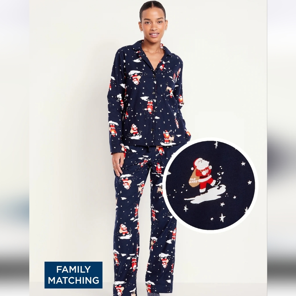 BNWTO Old Navy Cocoa Santa Flannel PJ Set